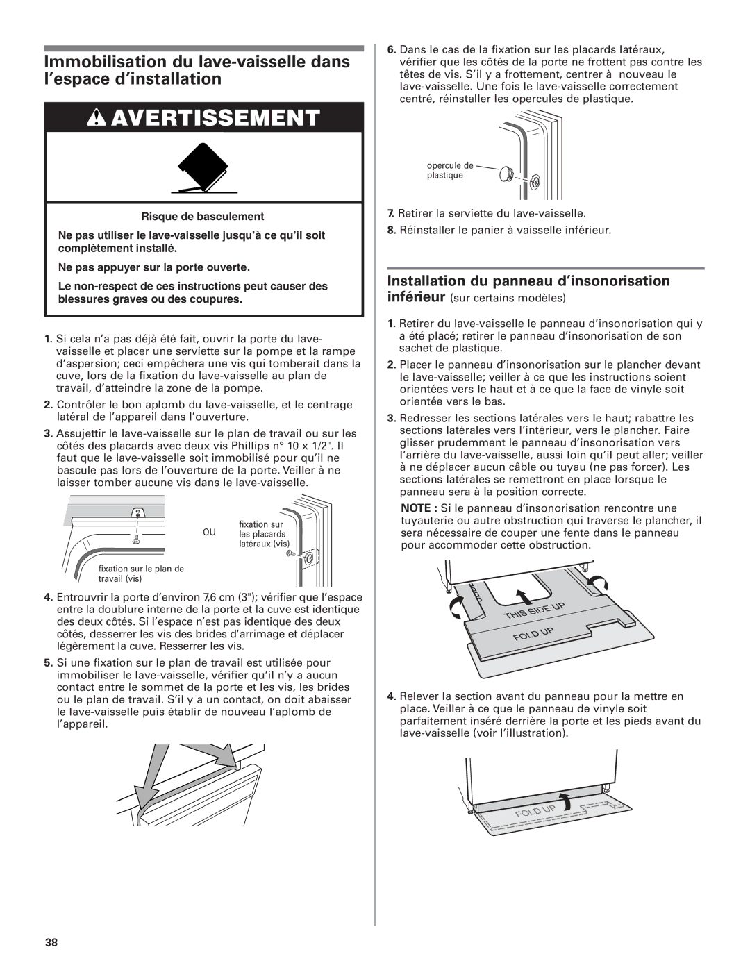 KitchenAid W10078153A installation instructions Installation du panneau d’insonorisation 