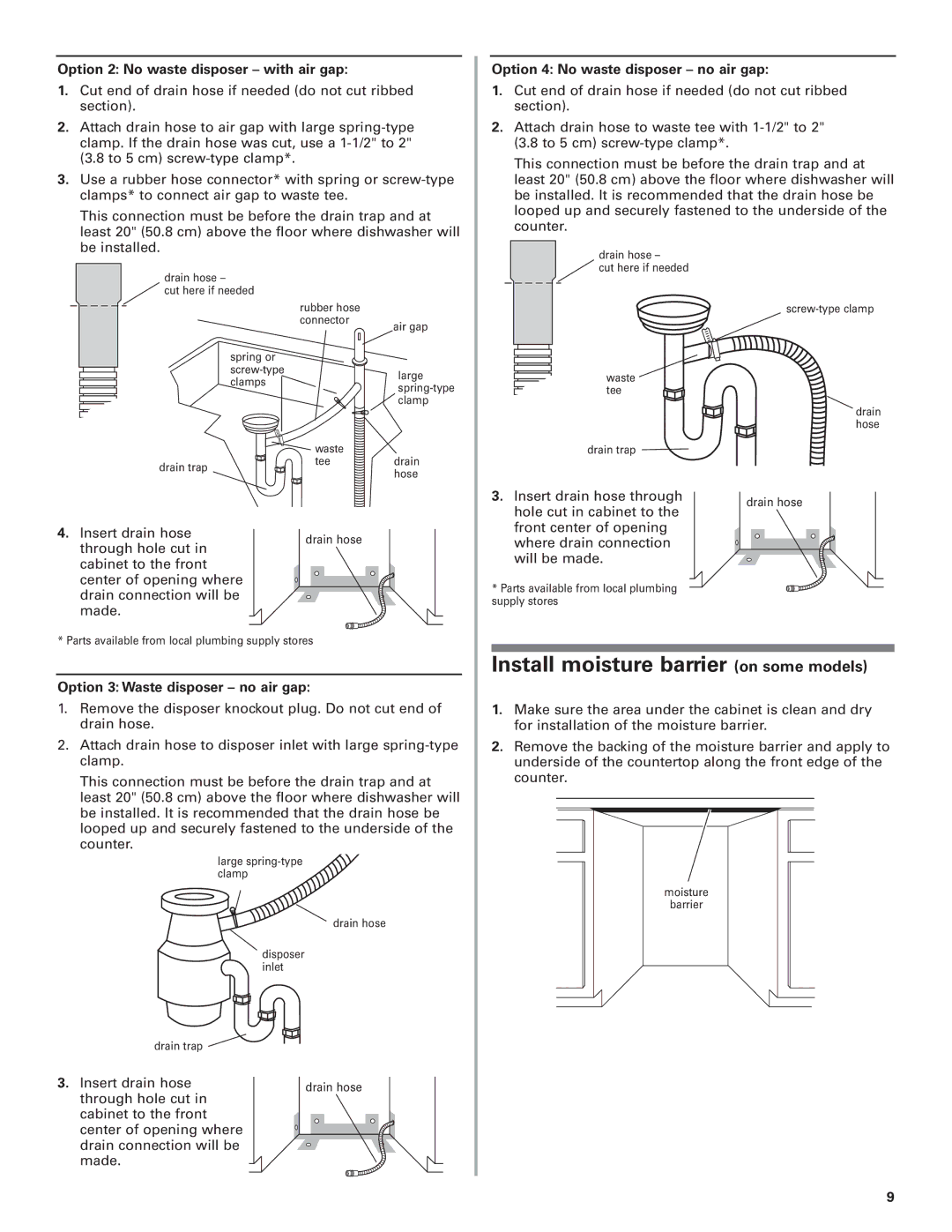 KitchenAid W10078153A installation instructions Install moisture barrier on some models 