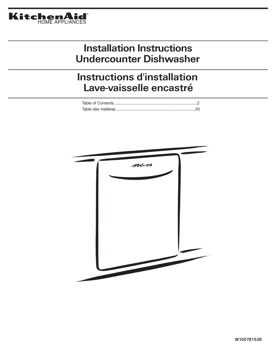 KitchenAid W10078153B installation instructions Home Appliances 