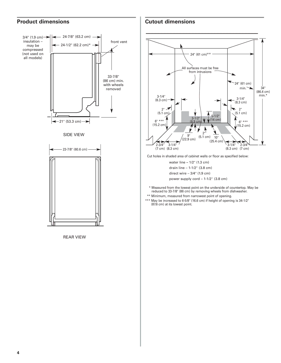 KitchenAid W10078153B installation instructions Product dimensions, Cutout dimensions 