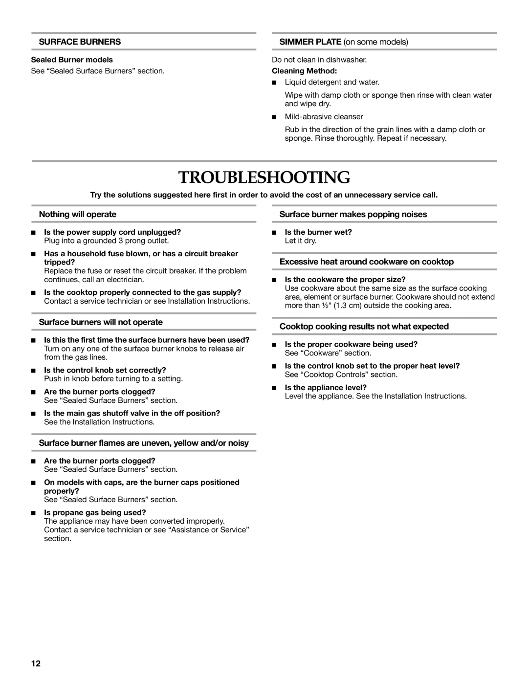 KitchenAid W10086190 manual Troubleshooting, Surface Burners 