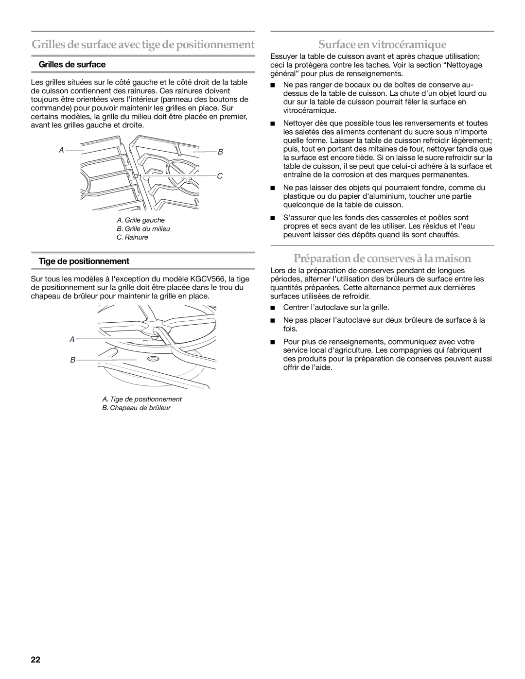 KitchenAid W10086190 Grillesdesurfaceavectigedepositionnement, Surfaceenvitrocéramique, Préparationdeconservesàlamaison 