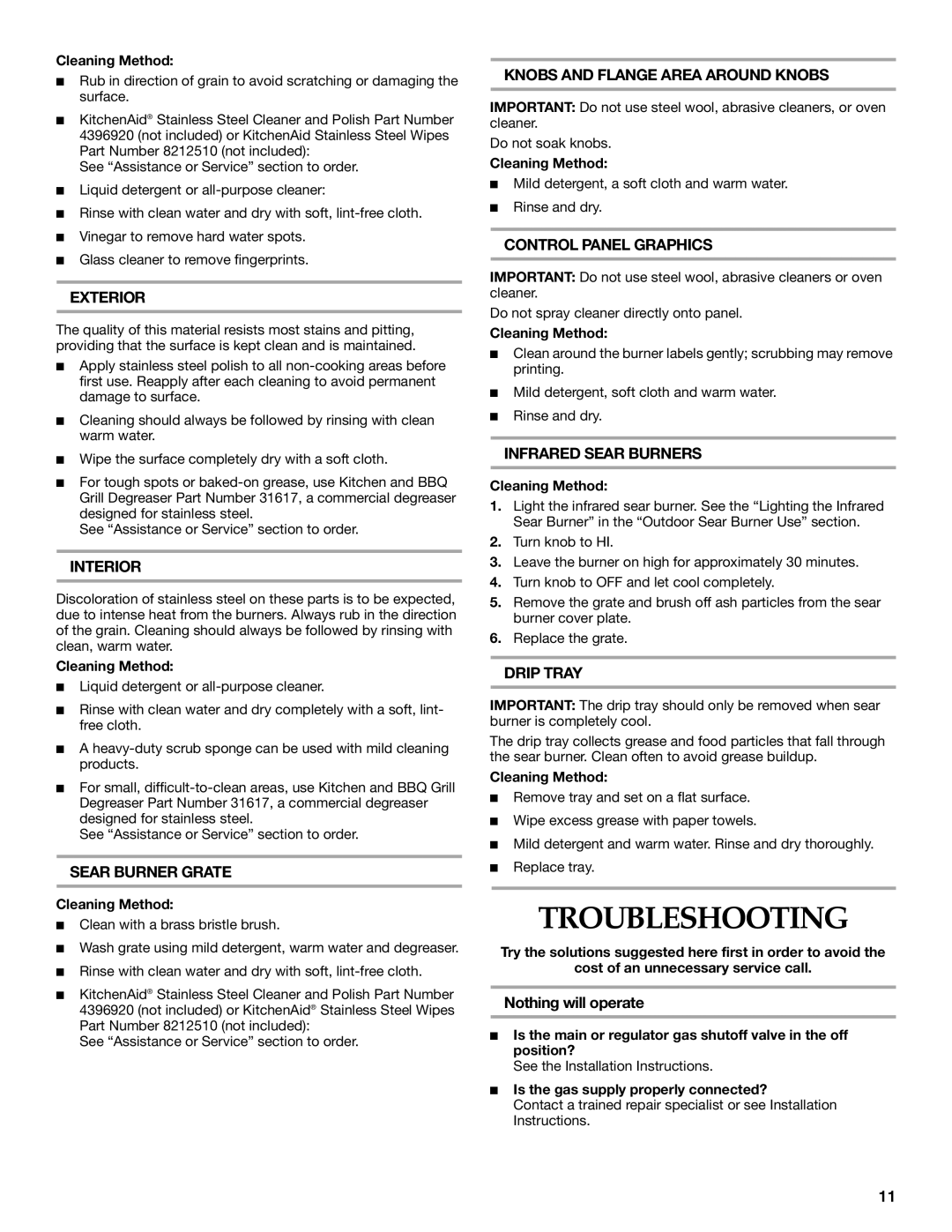 KitchenAid W10117506B installation instructions Troubleshooting 