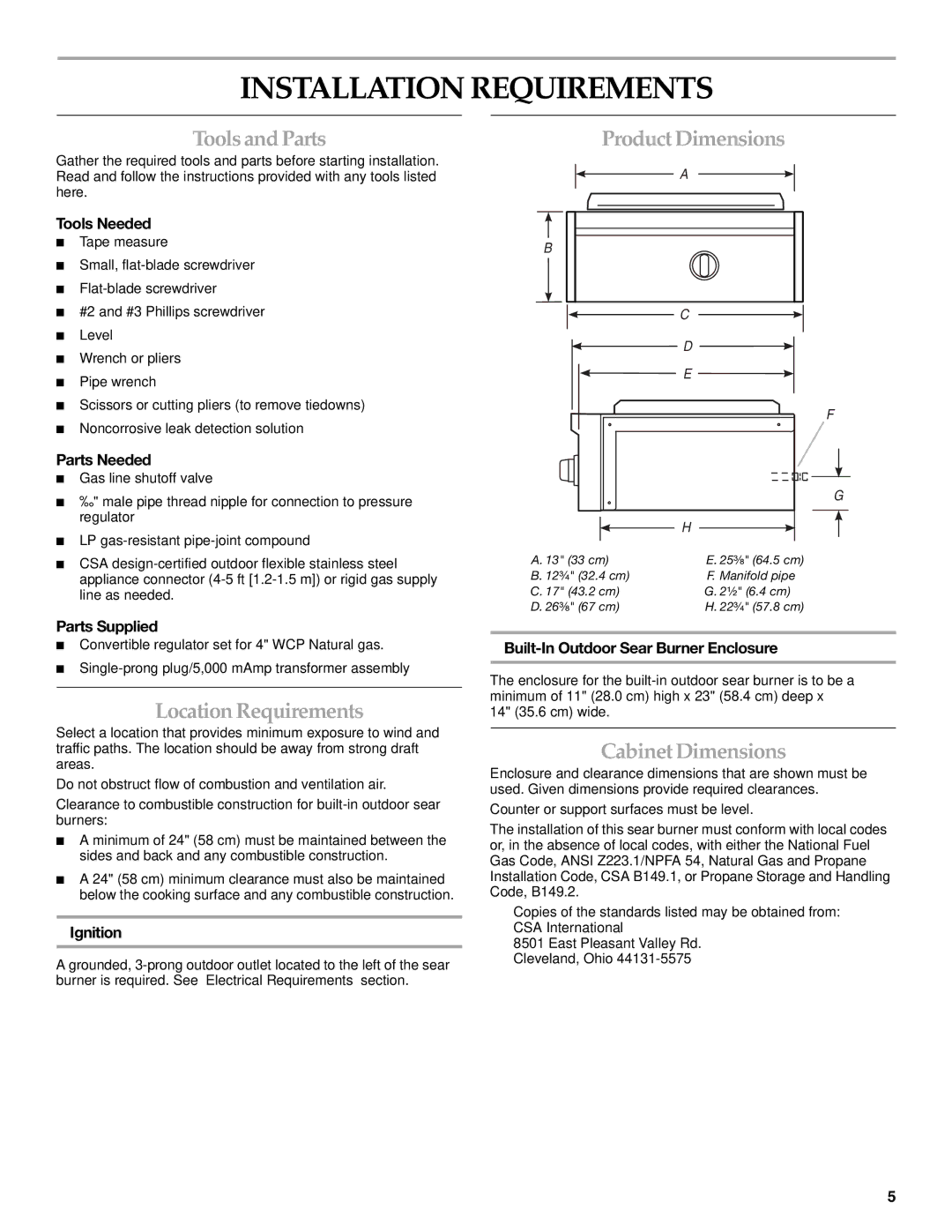 KitchenAid W10117506B Installation Requirements, Tools and Parts, Product Dimensions, Location Requirements 