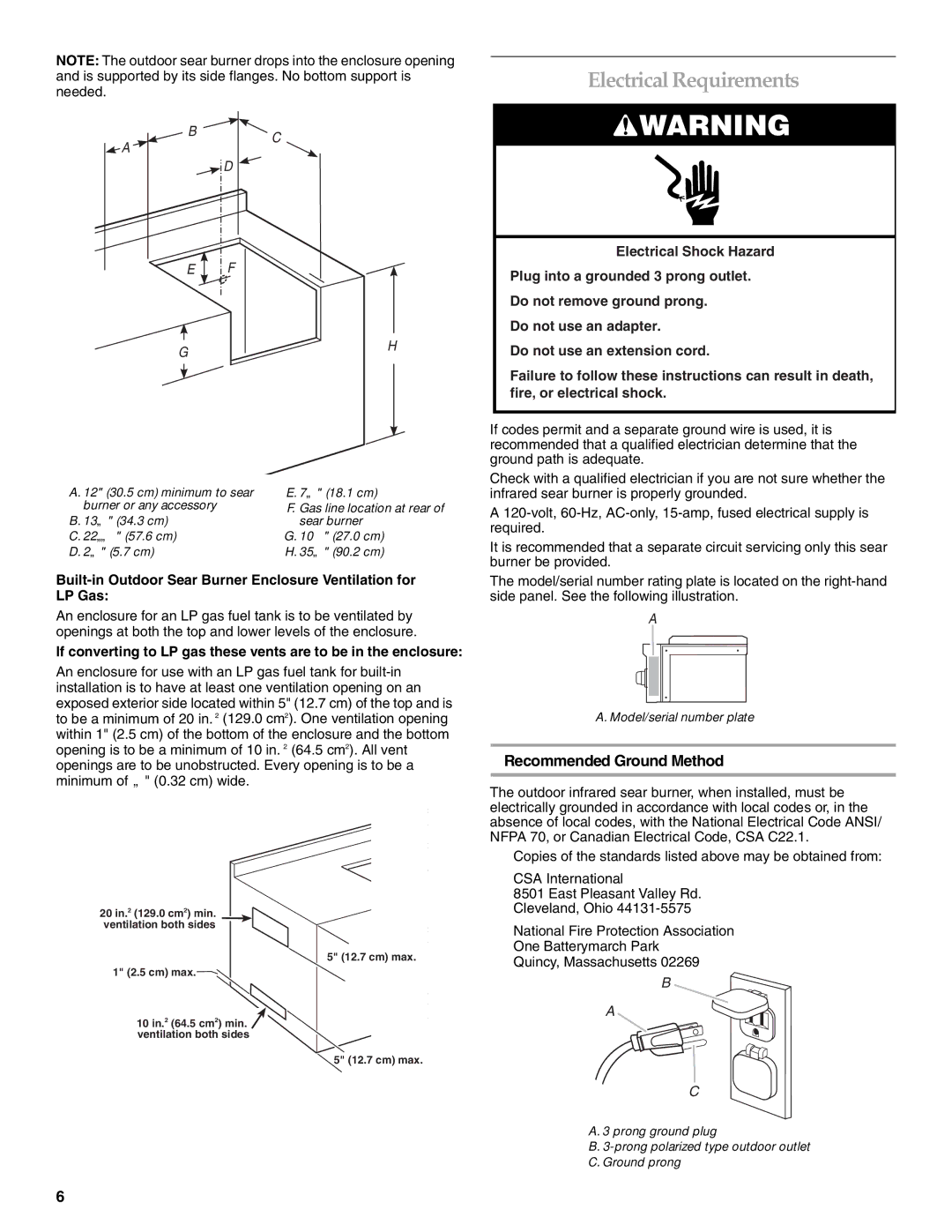 KitchenAid W10117506B installation instructions Electrical Requirements, Recommended Ground Method 