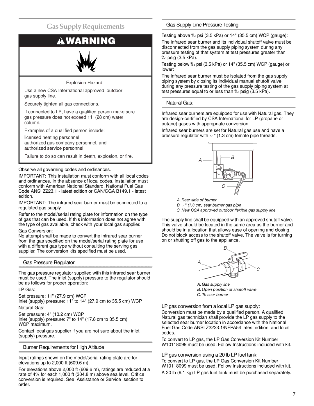 KitchenAid W10117506B installation instructions Gas Supply Requirements 