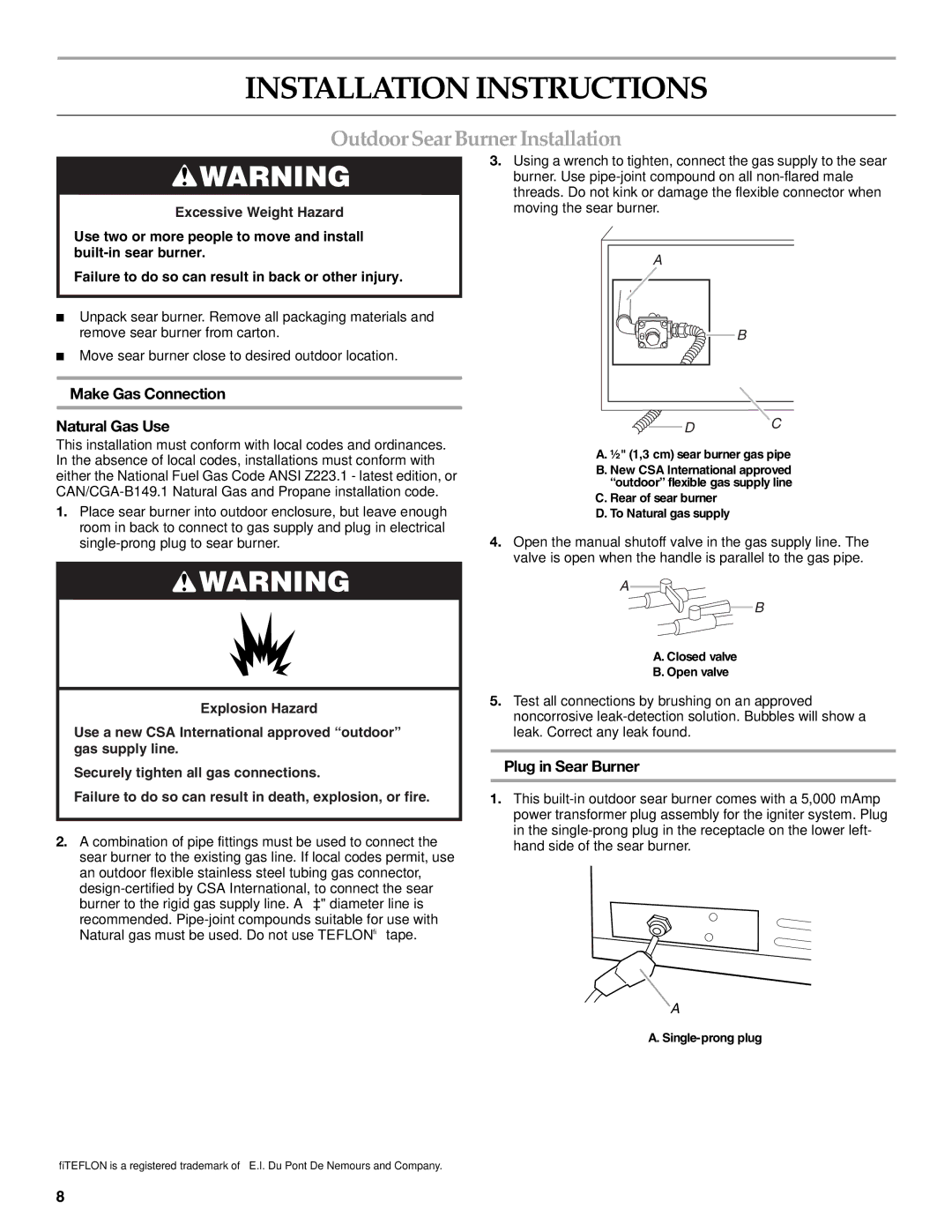 KitchenAid W10117506B Installation Instructions, Outdoor Sear Burner Installation, Make Gas Connection Natural Gas Use 