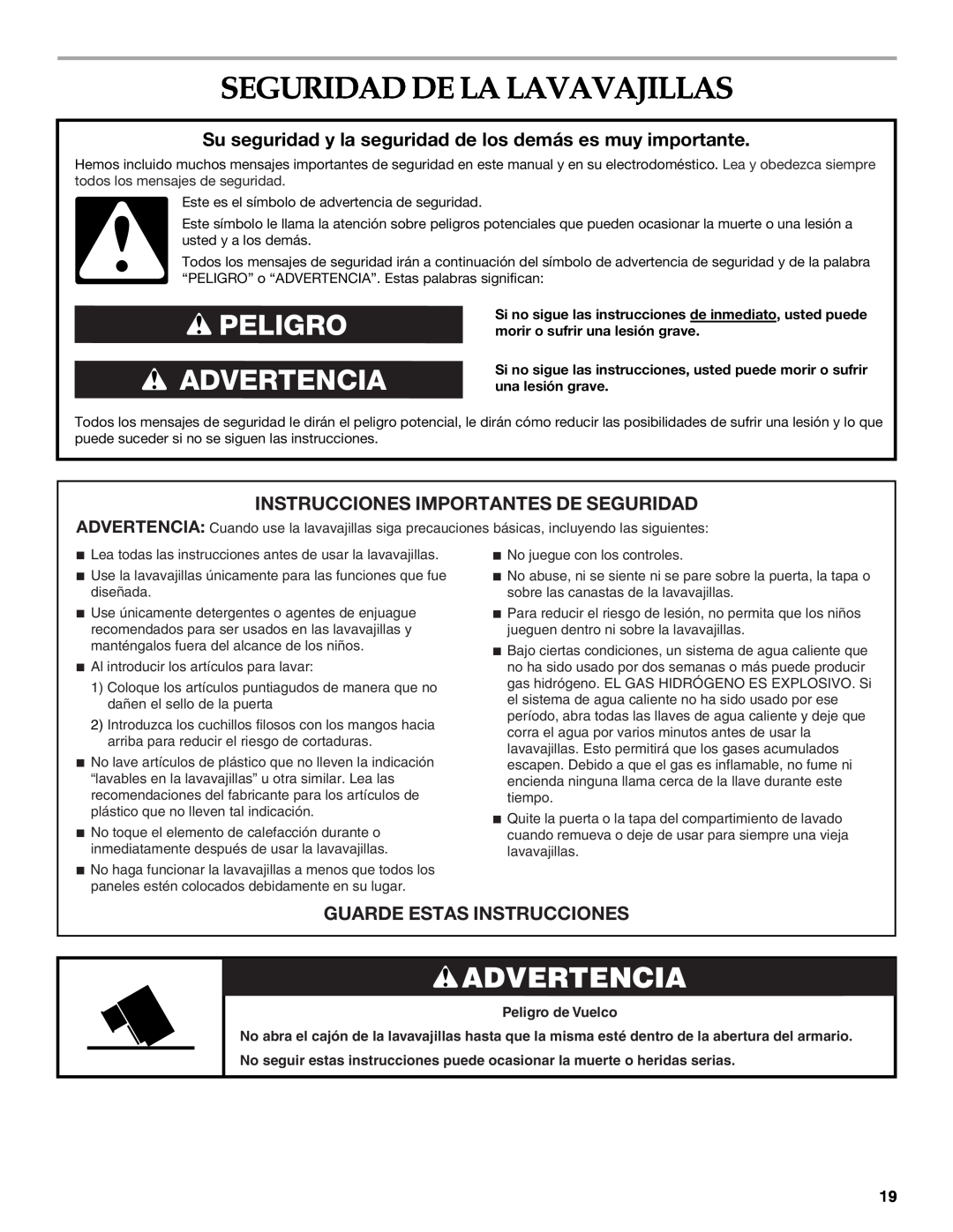 KitchenAid W10118037B Seguridad De La Lavavajillas, Advertencia, Instrucciones Importantes De Seguridad 