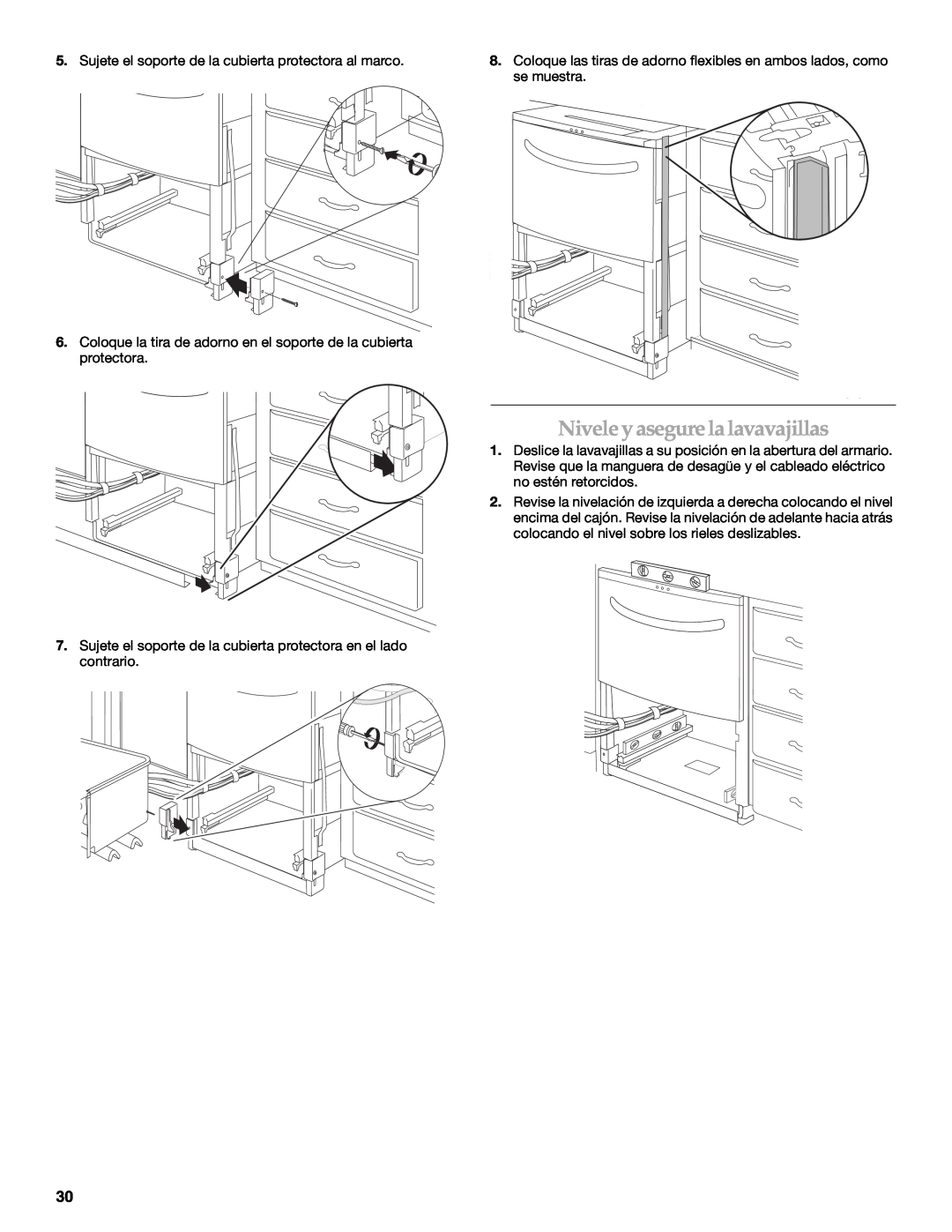 KitchenAid W10118037B installation instructions Nivele y asegure la lavavajillas 
