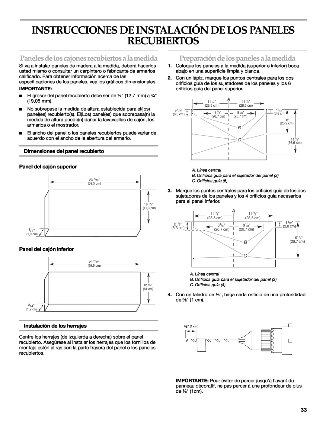 KitchenAid W10118037B Instrucciones De Instalación De Los Paneles Recubiertos, Preparación de los paneles a la medida 