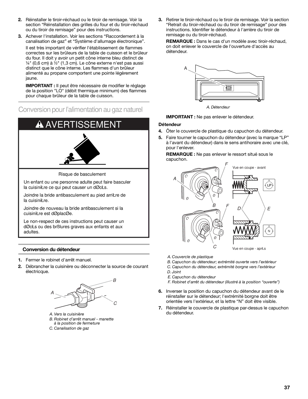 KitchenAid W10118262B installation instructions Conversion pourlalimentationaugaznaturel 