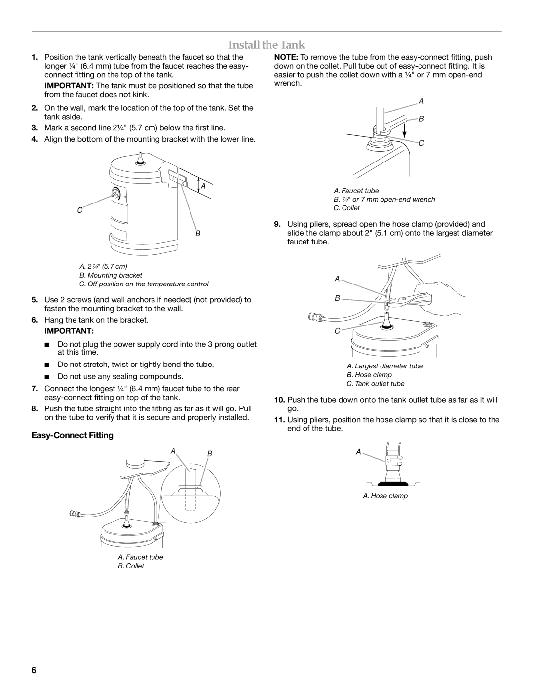 KitchenAid KHWC260, W10121528A, KHWL260, KHWG260 manual InstalltheTank, Easy-Connect Fitting 