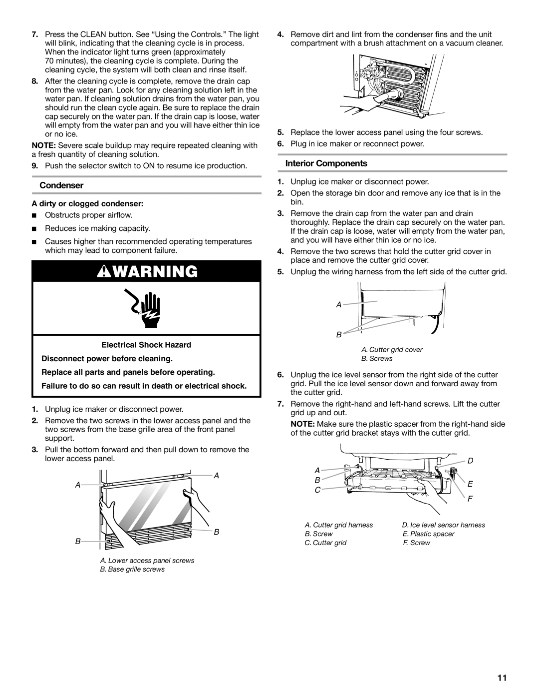 KitchenAid W10136912C manual Condenser, Interior Components, Dirty or clogged condenser 