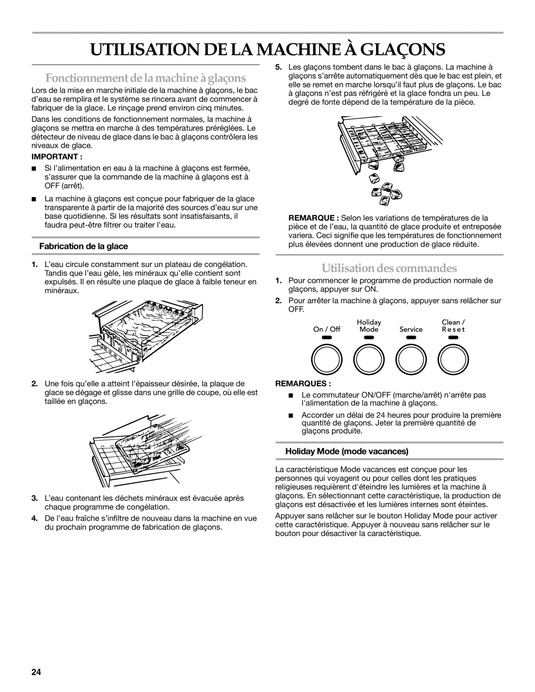 KitchenAid W10136912C Utilisation DE LA Machine À Glaçons, Fonctionnement de la machine à glaçons, Fabrication de la glace 