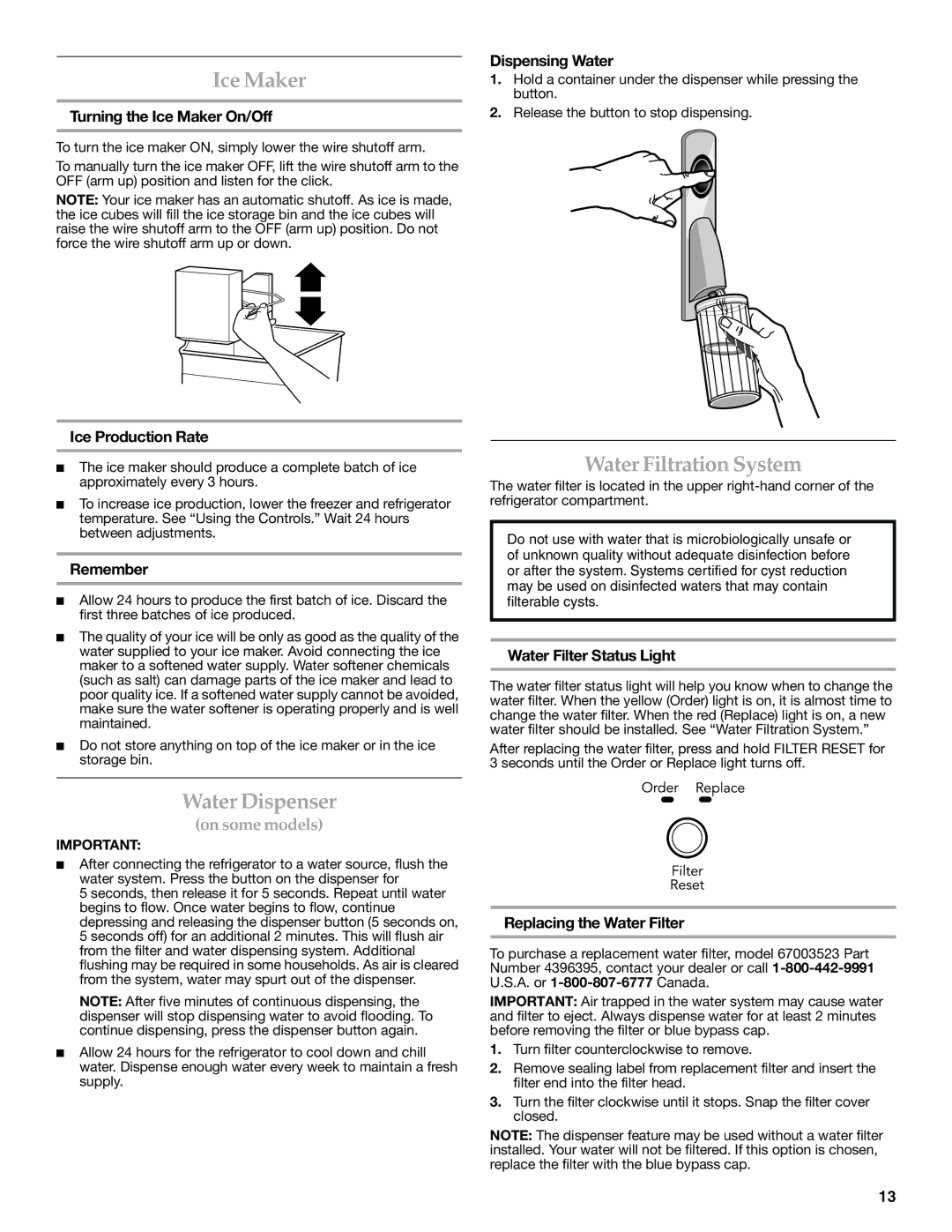 KitchenAid W10137649A installation instructions Ice Maker, Water Filtration System, Water Dispenser 