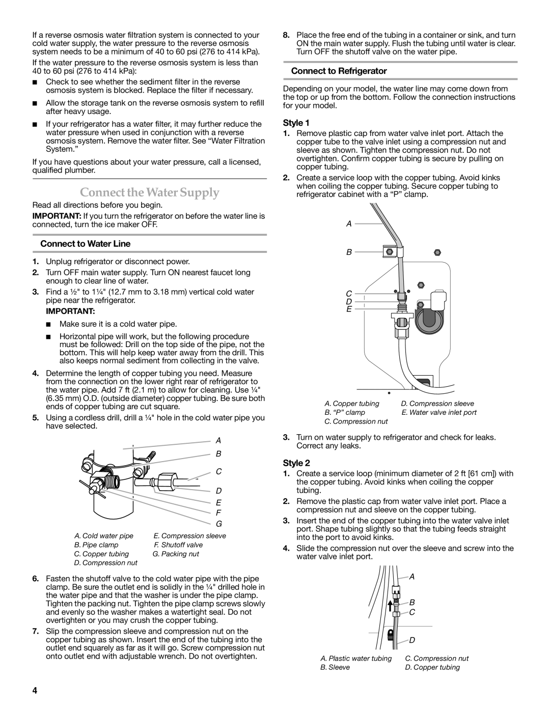 KitchenAid W10137649A Connect the Water Supply, Connect to Water Line, Connect to Refrigerator, Style 