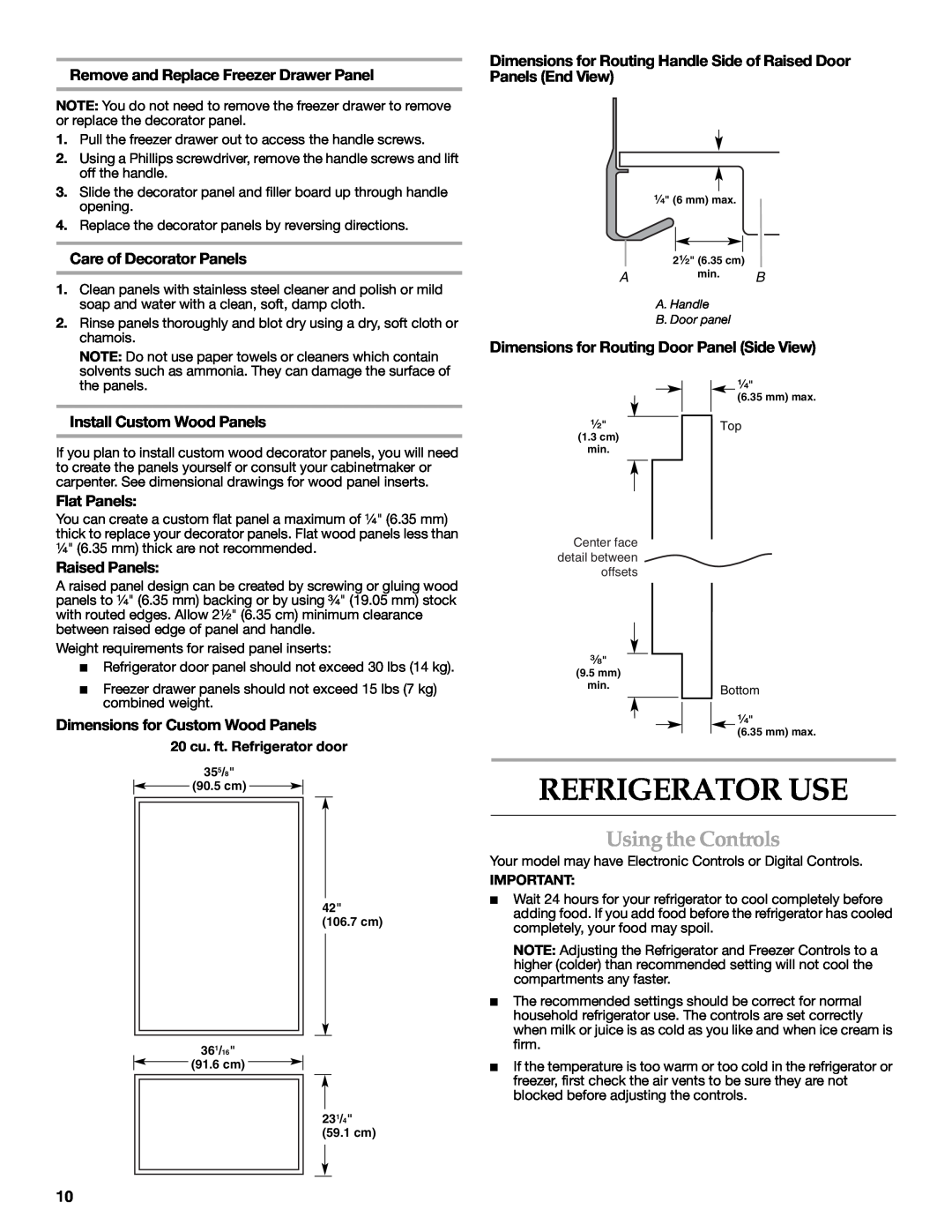 KitchenAid W10137649A Refrigerator Use, Using the Controls, Remove and Replace Freezer Drawer Panel, Flat Panels 