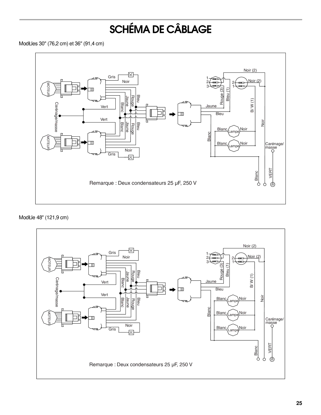 KitchenAid W10153187A, W10153153, W10153151, W10153152 Modèle 48 121,9 cm, Modèles 30 76,2 cm et 36 91,4 cm 