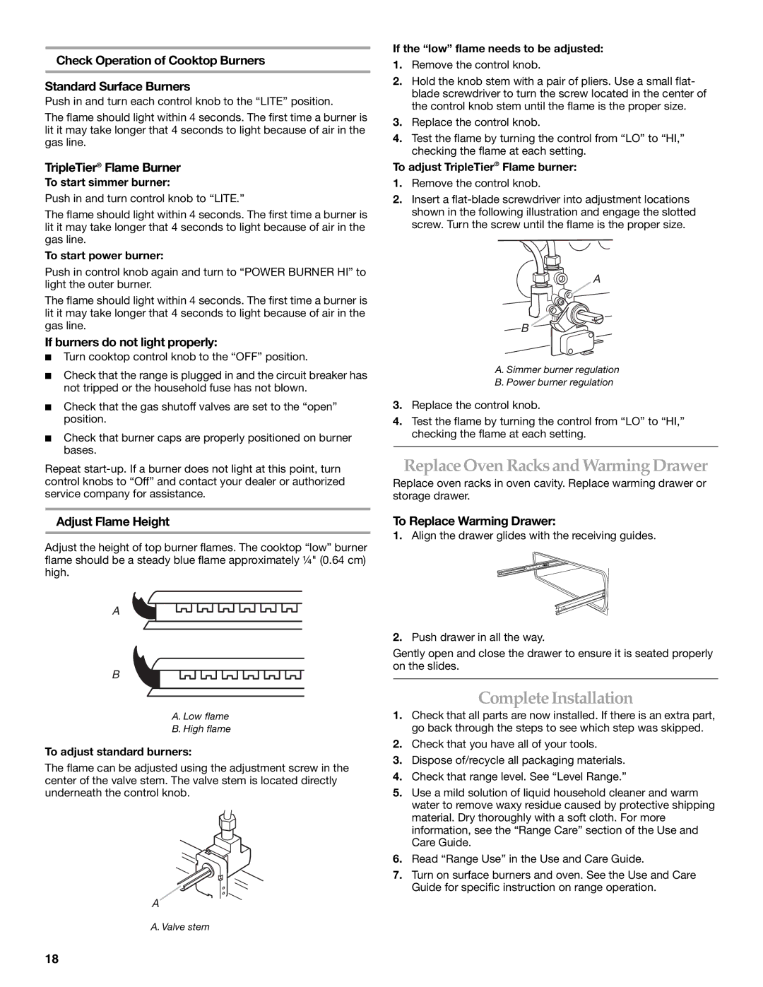 KitchenAid W10154991A installation instructions Replace Oven RacksandWarmingDrawer, Complete Installation 