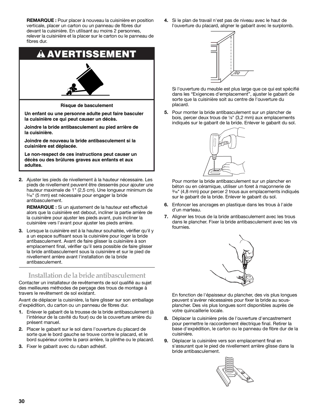 KitchenAid W10154991A installation instructions Installation de la brideantibasculement 