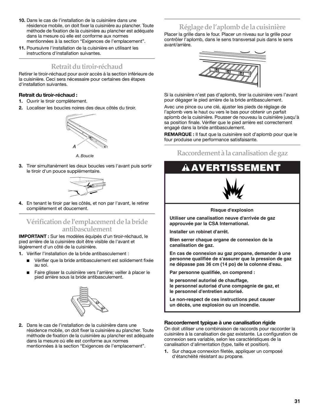 KitchenAid W10154991A Retraitdutiroir-réchaud, Vérificationdelemplacement de labride Antibasculement 