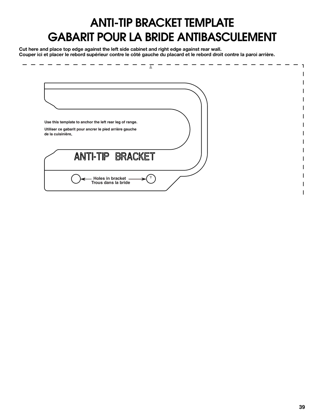 KitchenAid W10154991A installation instructions Holes in bracket Trous dans la bride 