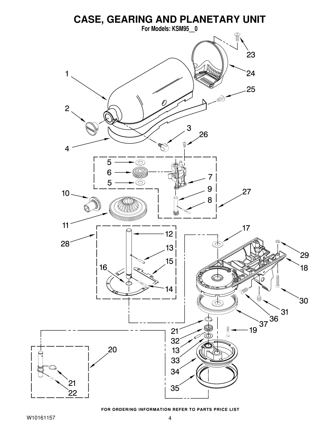 KitchenAid KSM95BU0, W10161157, KSM95SM0, KSM95WH0, KSM95ER0, KSM95TG0, KSM95PWH0, KSM95GR0 CASE, Gearing and Planetary Unit 