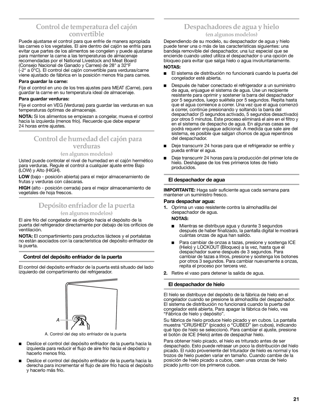 KitchenAid W10162467A, W10162466A Control de temperatura del cajón Convertible, Control de humedad del cajón para verduras 