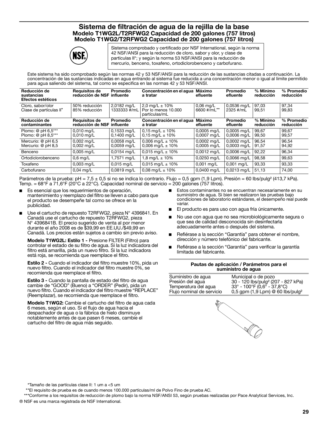 KitchenAid W10162467A, W10162466A installation instructions Sistema de filtración de agua de la rejilla de la base 