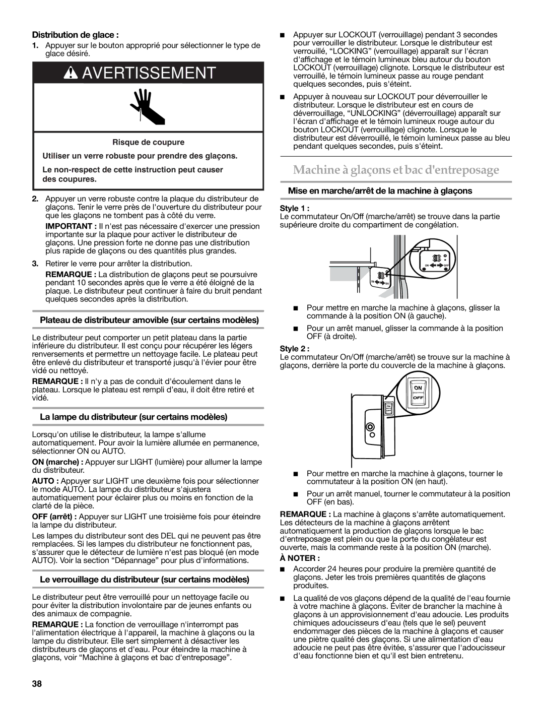 KitchenAid W10162466A, W10162467A installation instructions Machine à glaçons et bac dentreposage 