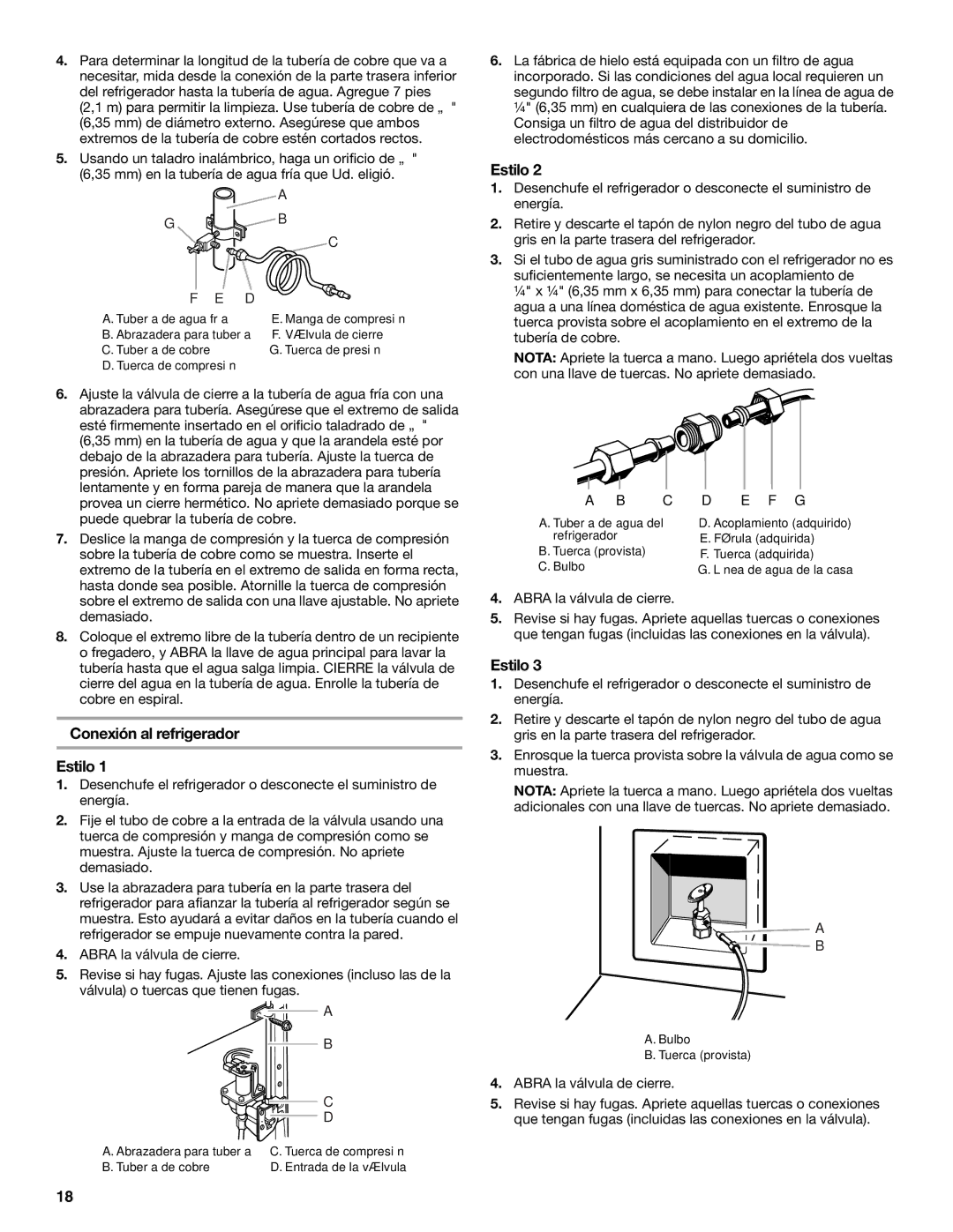 KitchenAid W10167098A, W10167112A installation instructions Conexión al refrigerador Estilo 