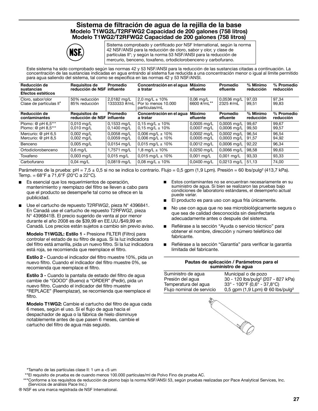 KitchenAid W10167112A, W10167098A installation instructions Sistema de filtración de agua de la rejilla de la base 