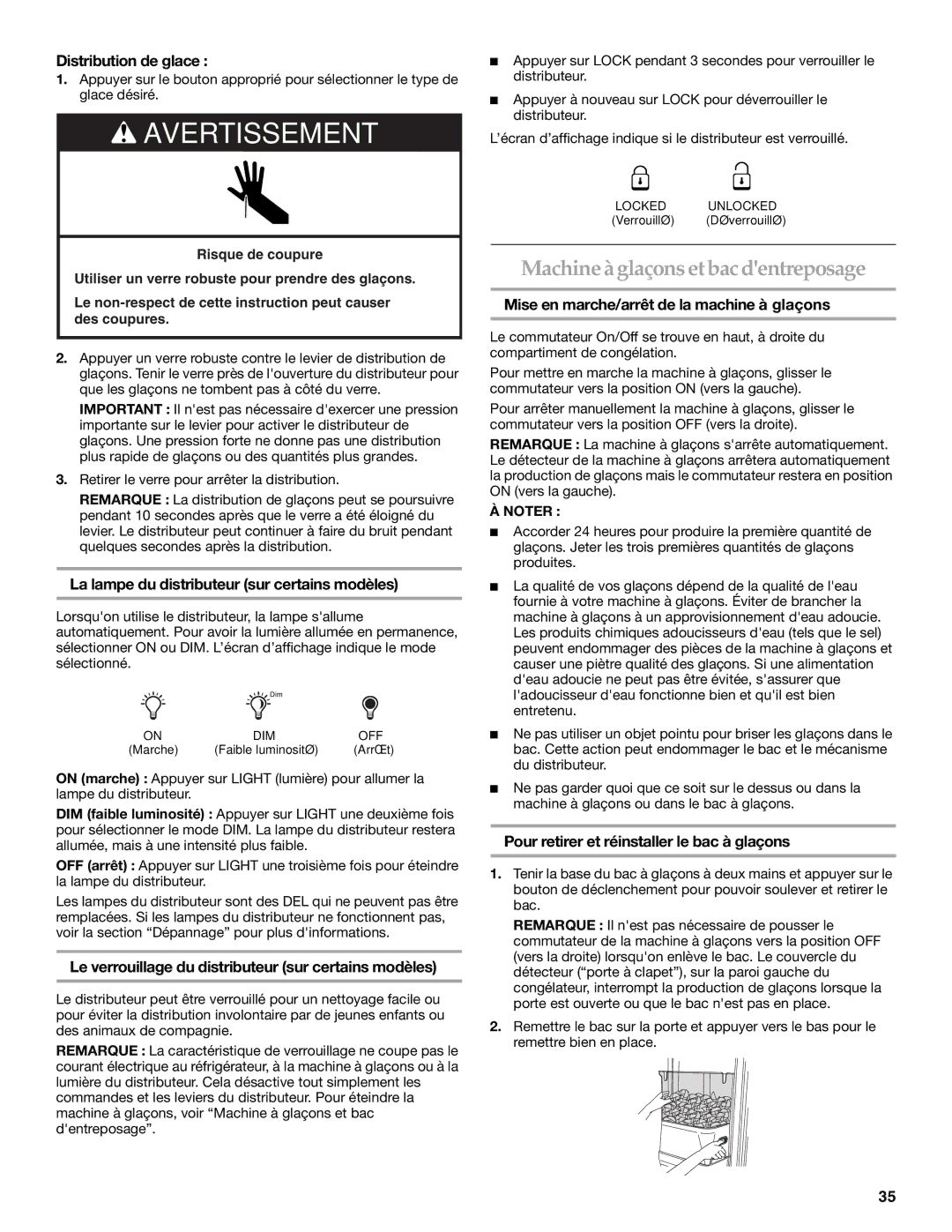 KitchenAid W10167112A, W10167098A installation instructions Machine à glaçons et bac dentreposage 