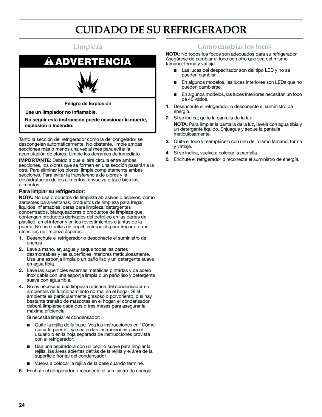 KitchenAid W10168322A warranty Cuidado DE SU Refrigerador, Limpieza, Para limpiar su refrigerador 