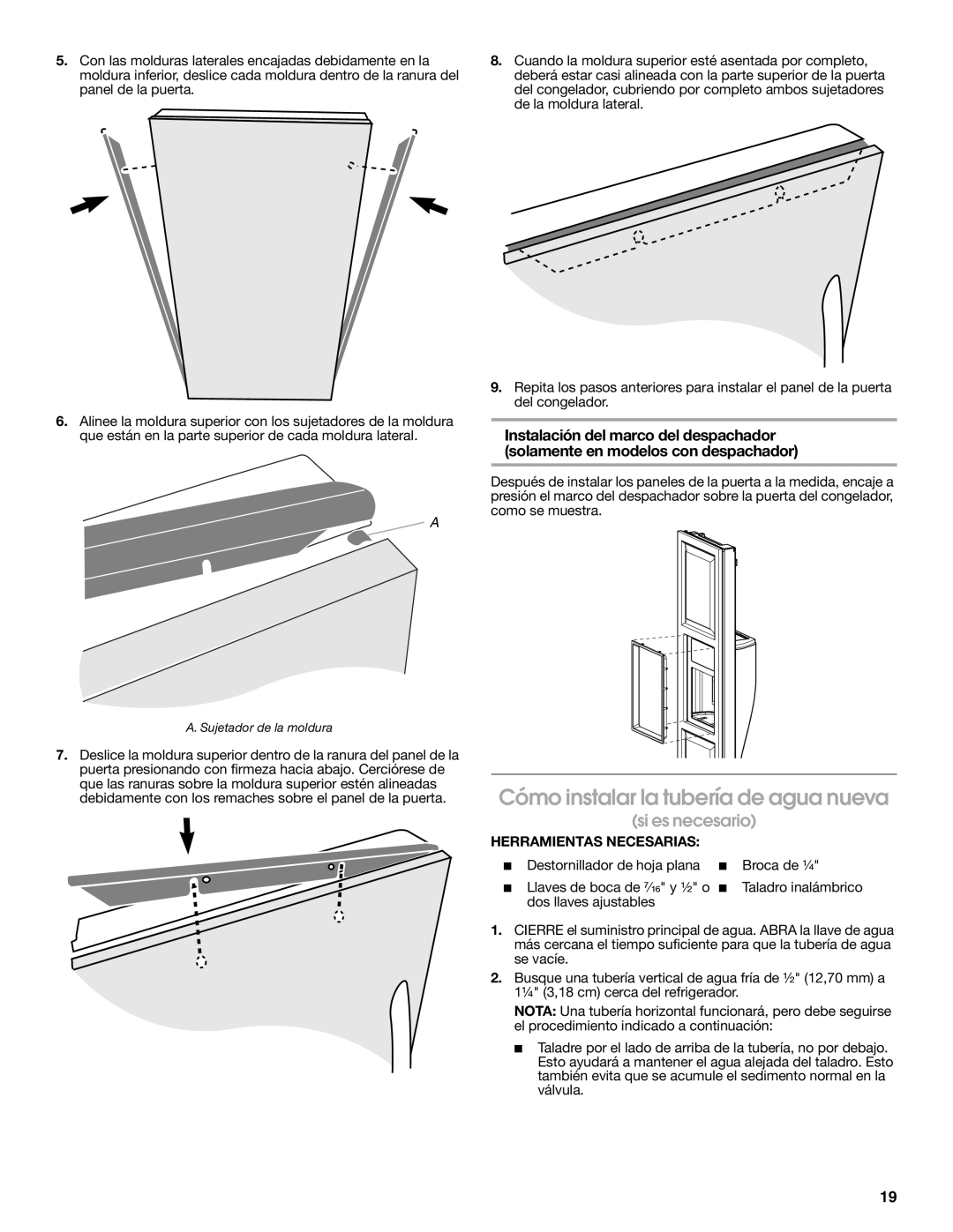 KitchenAid W10168334A installation instructions Cómo instalar la tubería de agua nueva, Si es necesario 