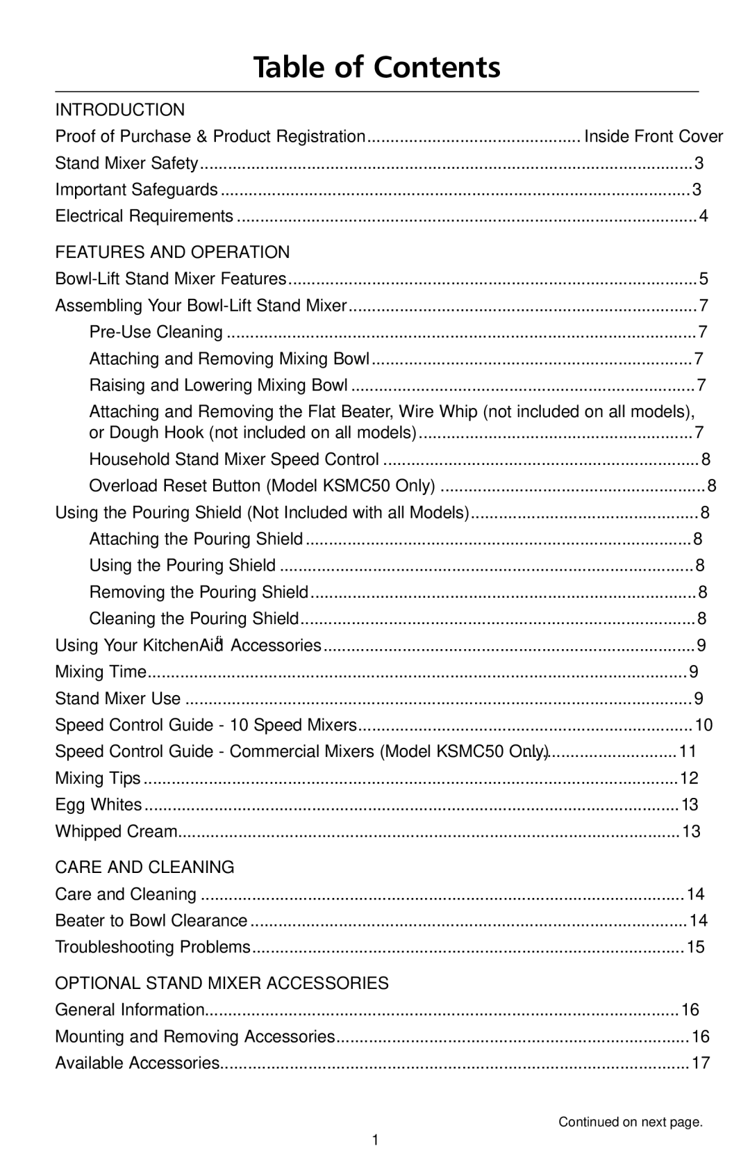 KitchenAid W10171783D manual Table of Contents 