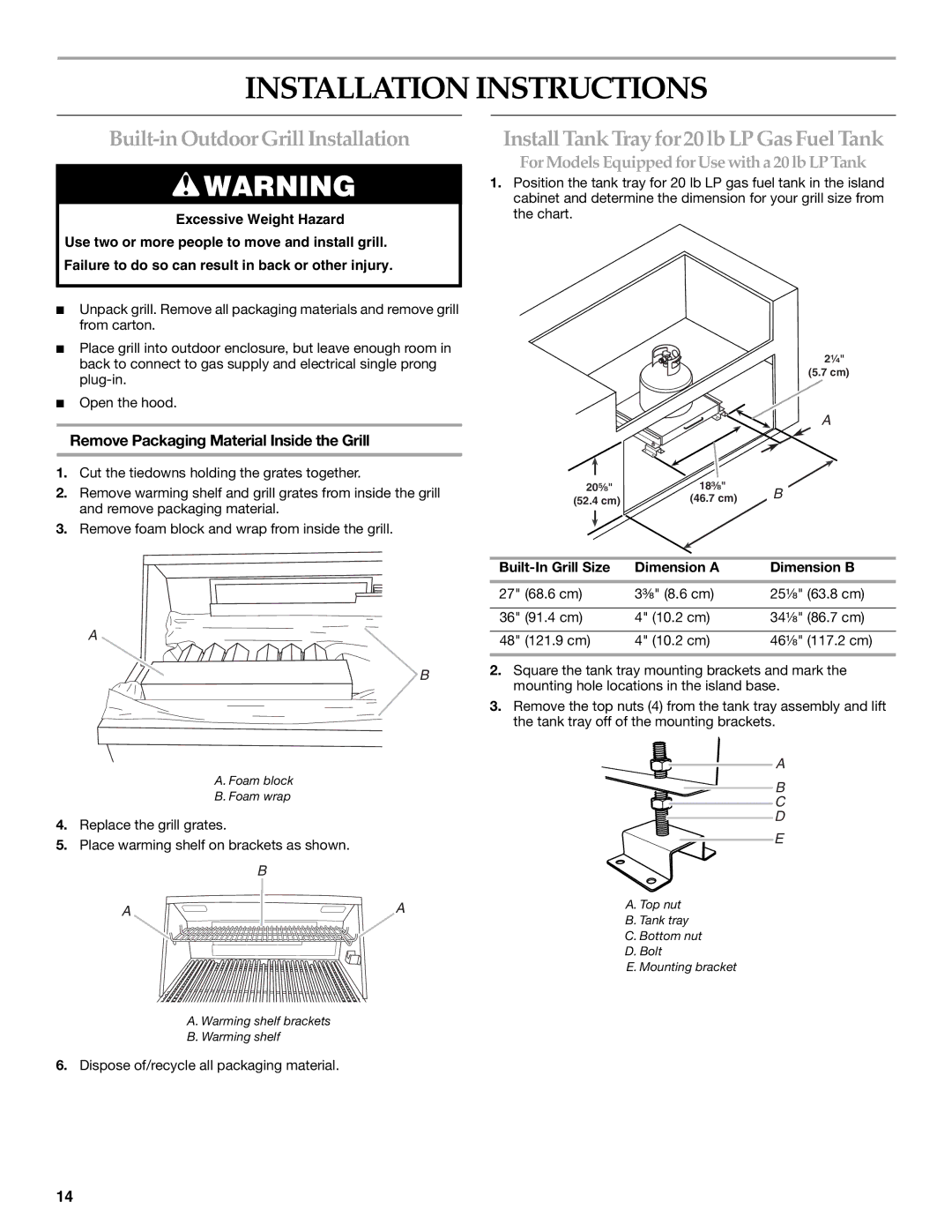 KitchenAid KBNU487TSS, W10175730A, KBNU271VSS, KBNU367TSS Installation Instructions, Built-in Outdoor Grill Installation 