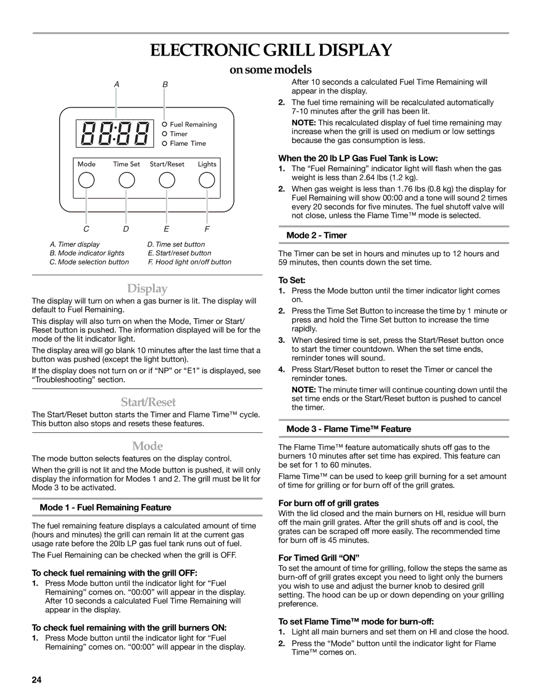 KitchenAid W10175730A, KBNU271VSS, KBNU367TSS, KBNU361VSS, KBNU367VSS, KBNU487VSS Electronic Grill Display, Start/Reset, Mode 