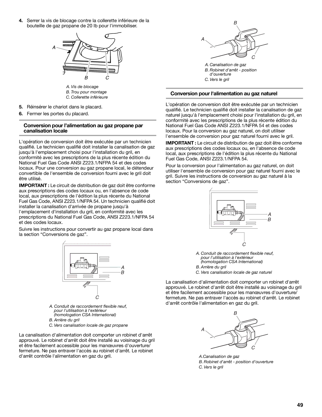 KitchenAid KBNU271VSS Conversion pour lalimentation au gaz naturel, Vis de blocage Trou pour montage Collerette inférieure 