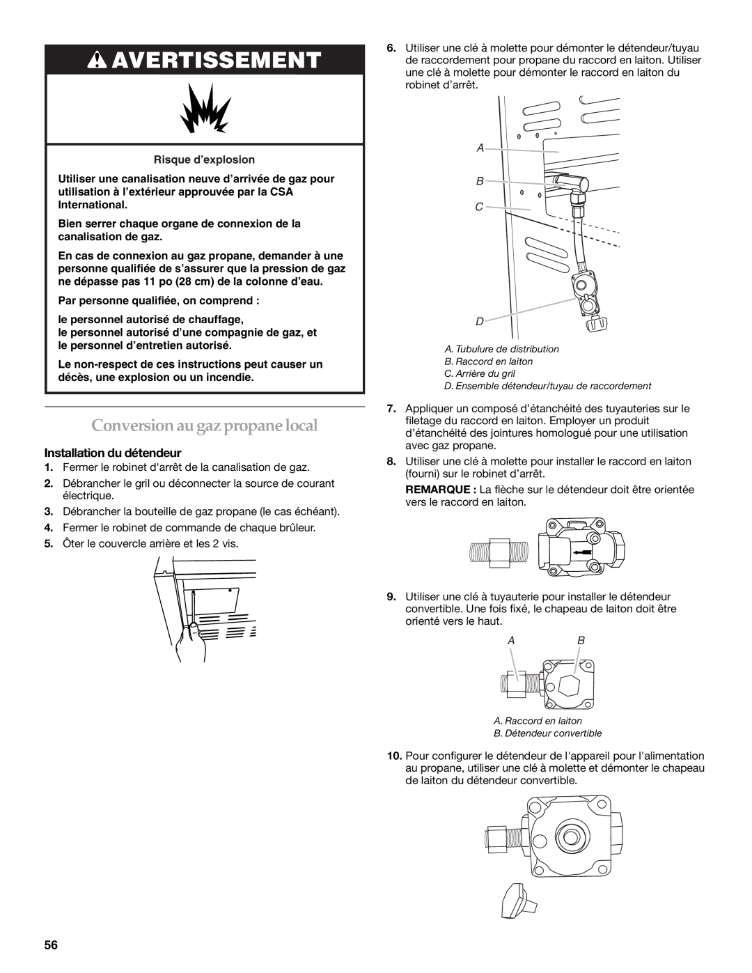 KitchenAid W10175730A Conversion au gaz propane local, Installation du détendeur, Raccord en laiton Détendeur convertible 