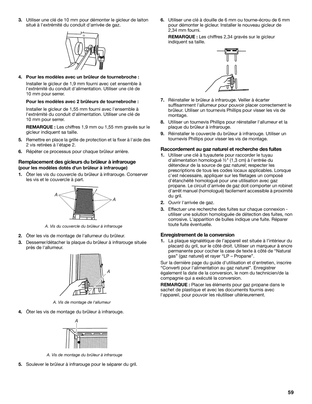 KitchenAid KBNU361VSS, W10175730A Remplacement des gicleurs du brûleur à infrarouge, Enregistrement de la conversion 