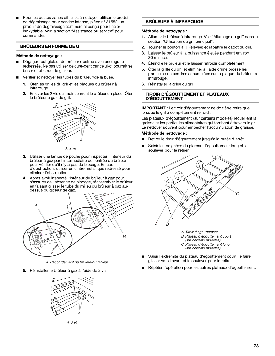 KitchenAid KBNU271VSS, W10175730A, KBNU367TSS, KBNU361VSS Brûleurs EN Forme DE U, Raccordement du brûleur/du gicleur 