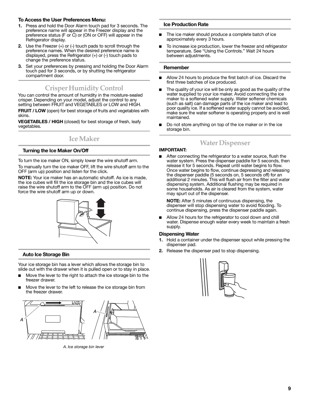 KitchenAid W10183203A installation instructions Crisper Humidity Control, Ice Maker, Water Dispenser 