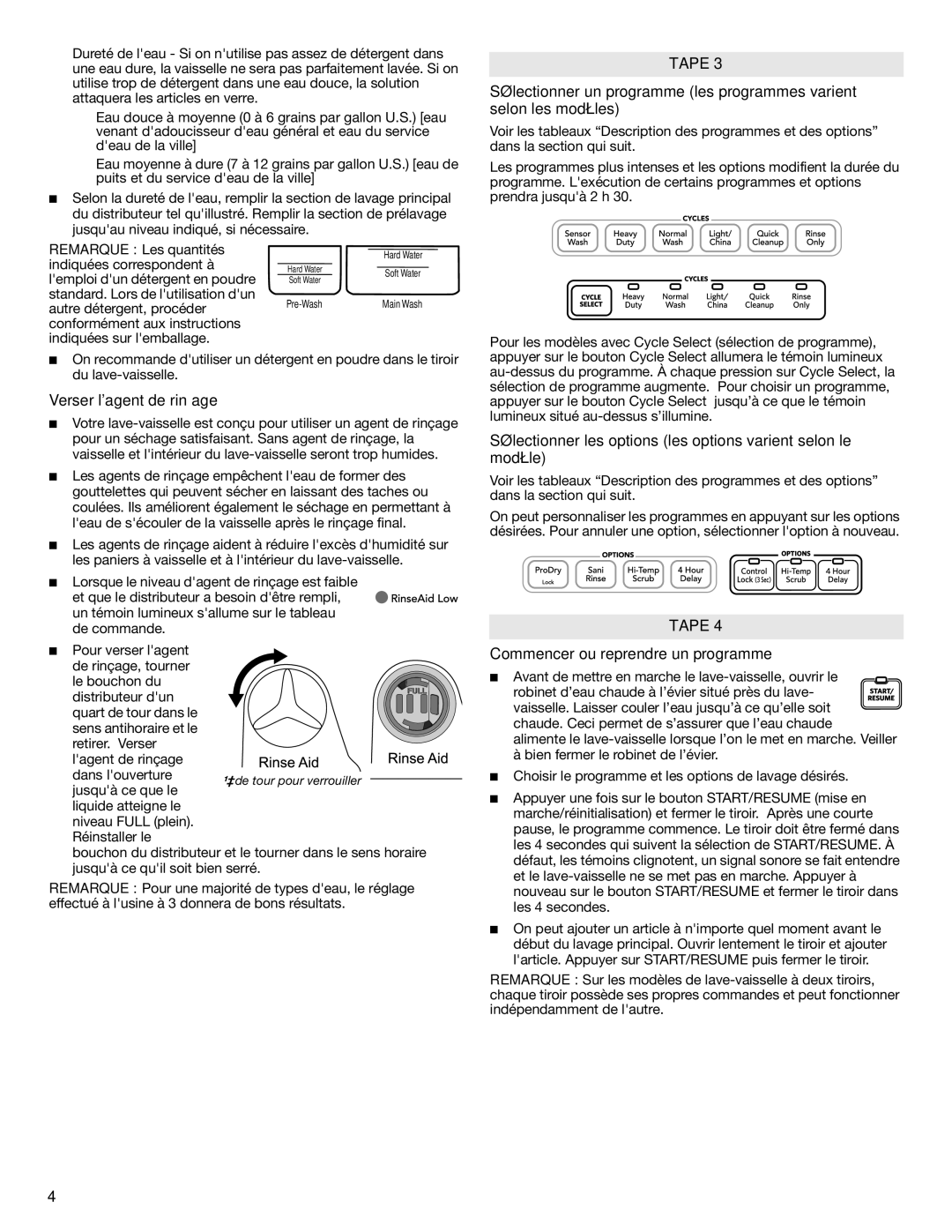 KitchenAid W10185043A warranty Verser lagent de rinçage, Commencer ou reprendre un programme 