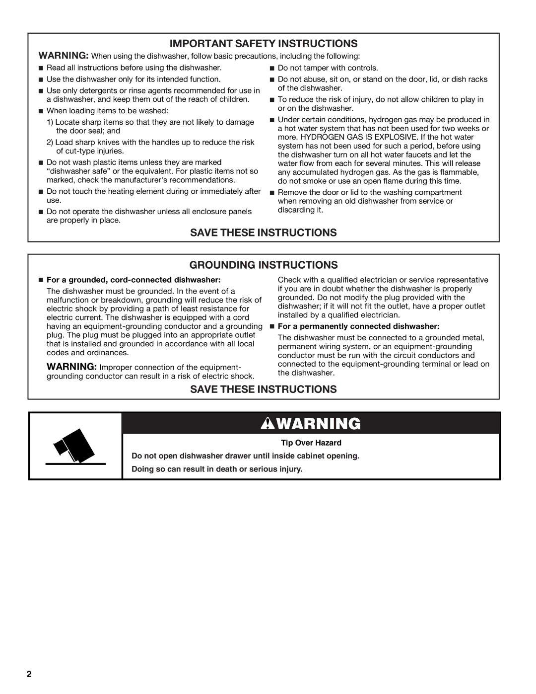 KitchenAid W10185043A warranty For a grounded, cord-connected dishwasher, For a permanently connected dishwasher 