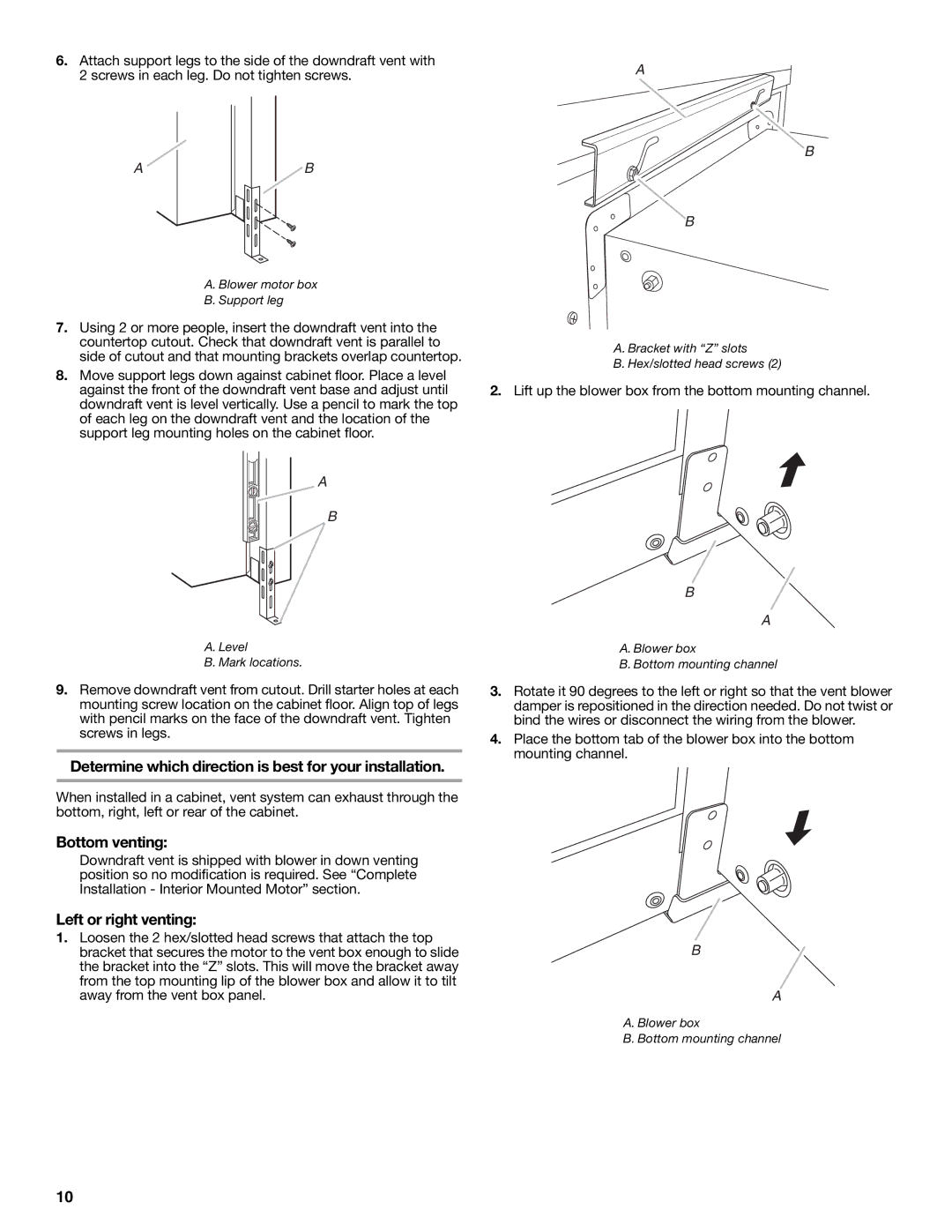 KitchenAid W101871170D Determine which direction is best for your installation, Bottom venting, Left or right venting 