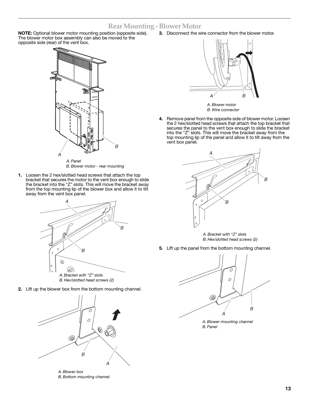 KitchenAid W101871170D Rear Mounting Blower Motor, Lift up the panel from the bottom mounting channel 