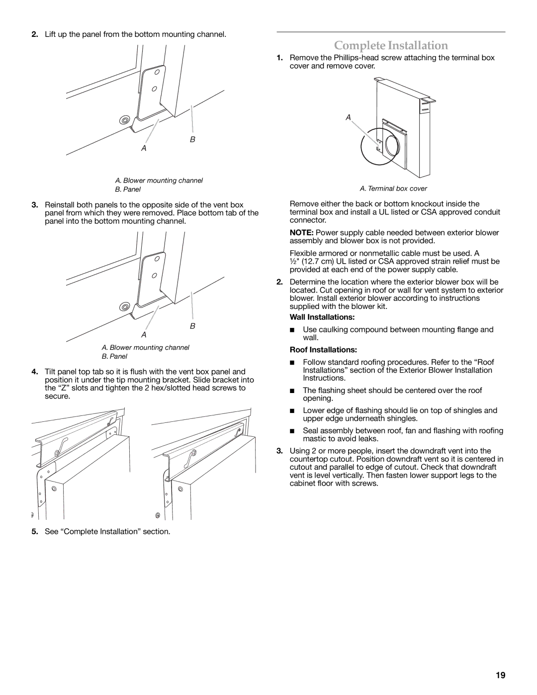 KitchenAid W101871170D installation instructions Wall Installations, Roof Installations 