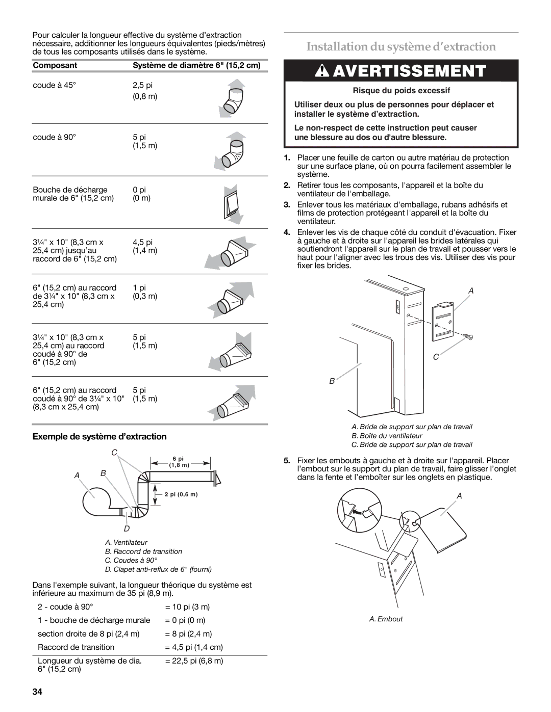 KitchenAid W101871170D installation instructions Installation du système d’extraction, Exemple de système d’extraction 