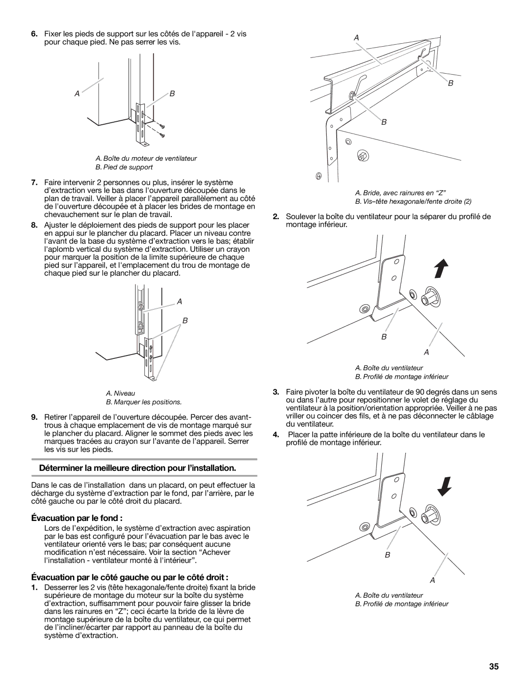 KitchenAid W101871170D Déterminer la meilleure direction pour l’installation, Évacuation par le fond 